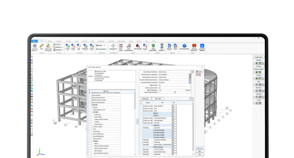 SAFI Structural Software Custom executive reports